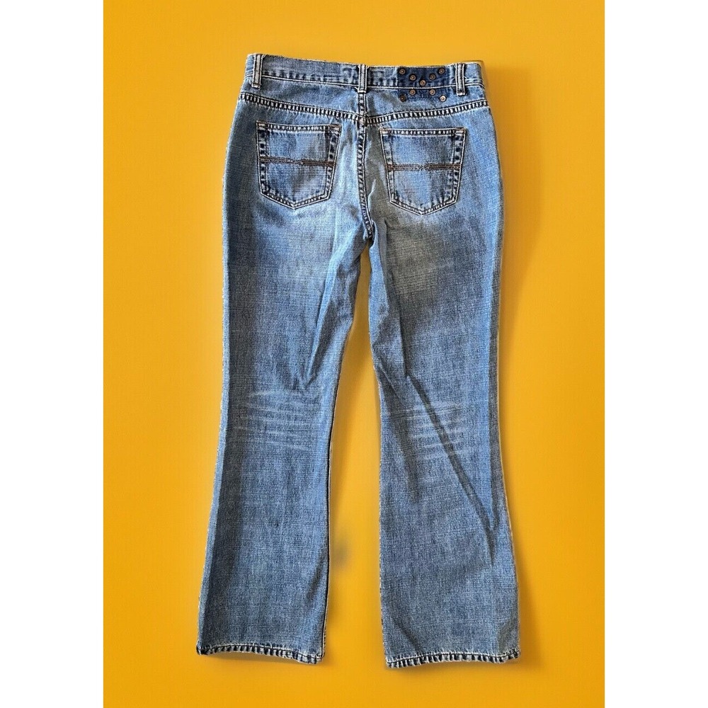 VTG Express Women's Jeans Sz 7 / 8 Denim Bronze Beads Mid Rise Bootcut Jeans Y2K - Picture 2 of 16